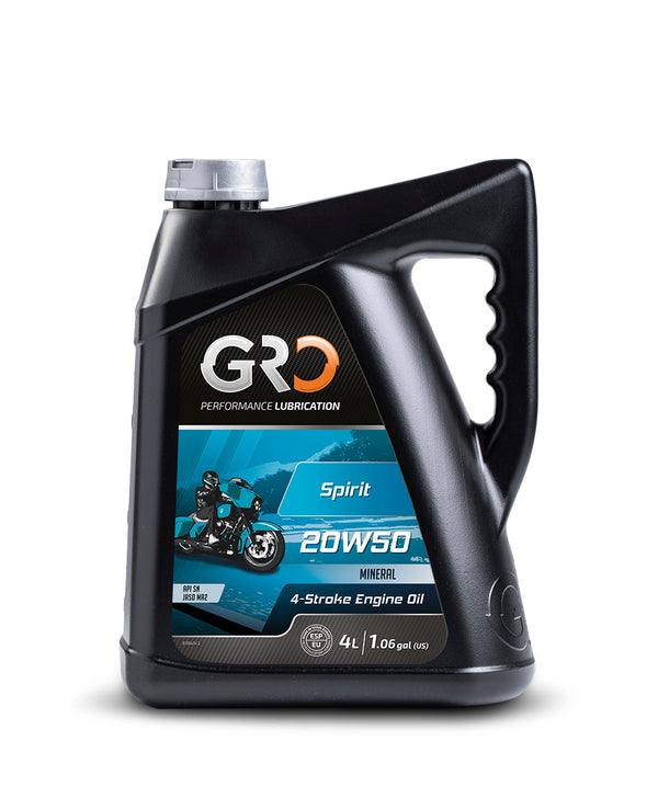 GRO Spirit 20W50 Conventional Mineral 4T Motorcycle Motor Oil 4 Liter Performance Lubrication